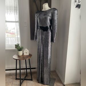 NWT Rare Vintage 1970's Metallic Belted Prom Gown Fits a L Claude Saint-Louis